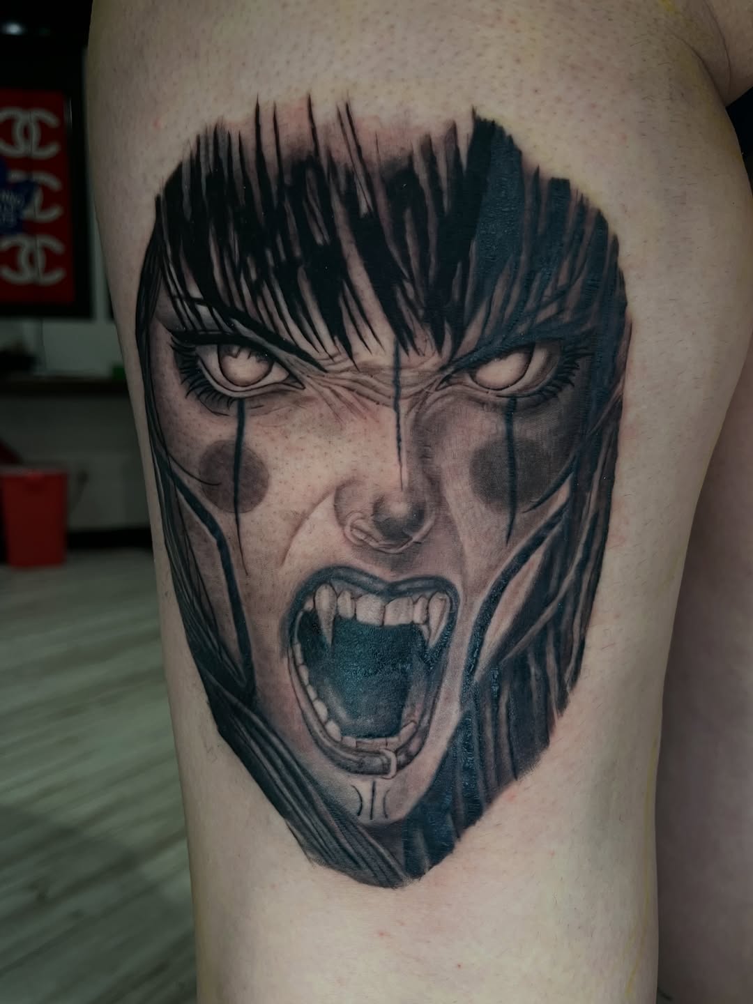 Black and grey realism portrait tattoo by Nau Frago at Yes Electric Tattoo