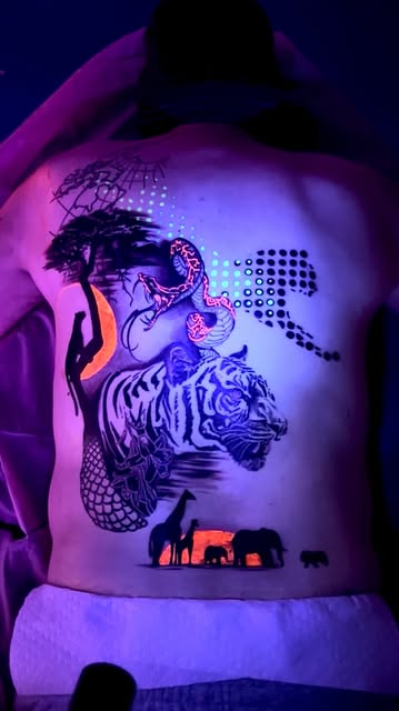 UV blacklight tattoo work by Strawberry at Yes Electric Tattoo Toronto