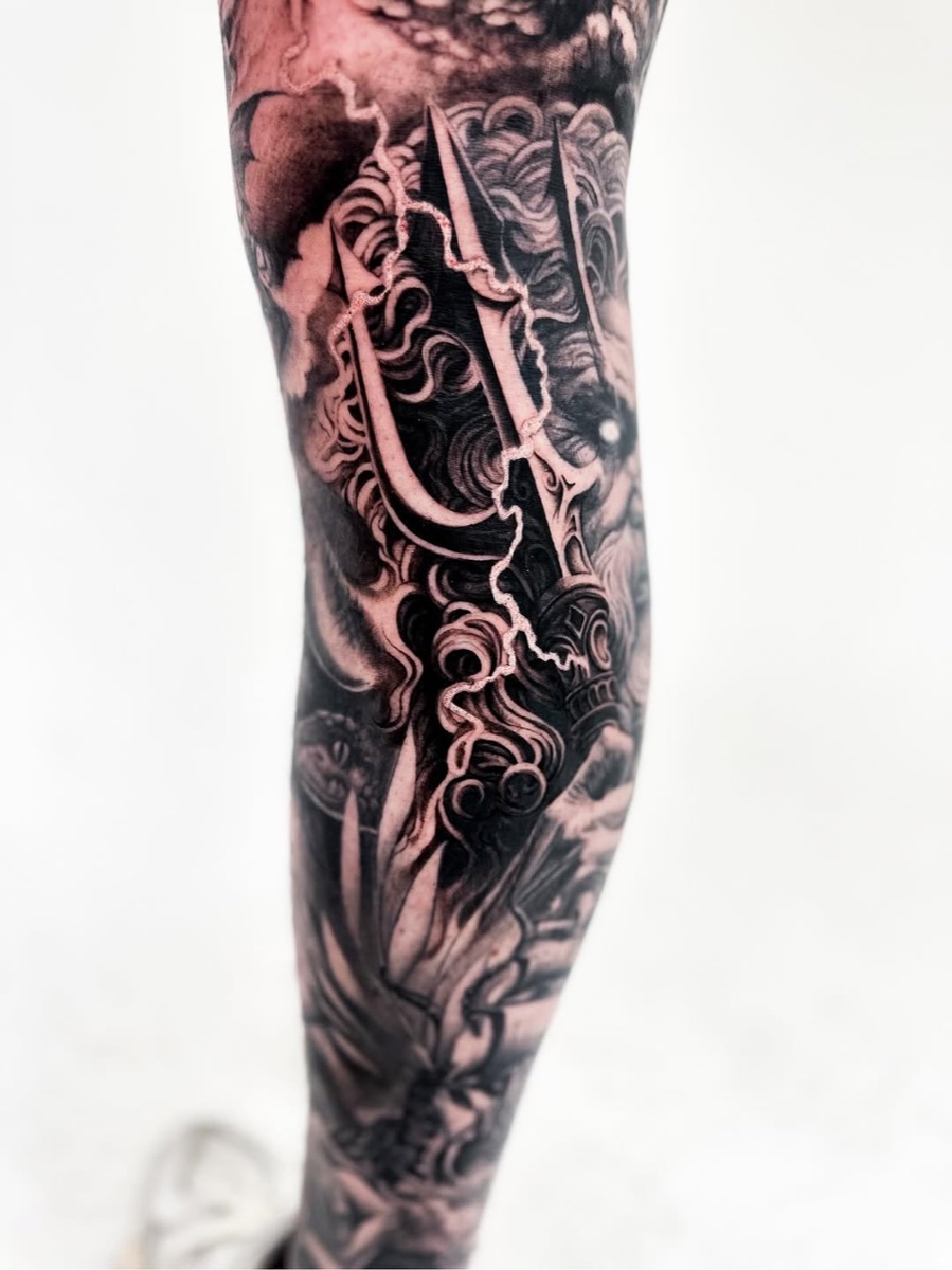 Realism leg sleeve tattoo at Yes Electric Toronto