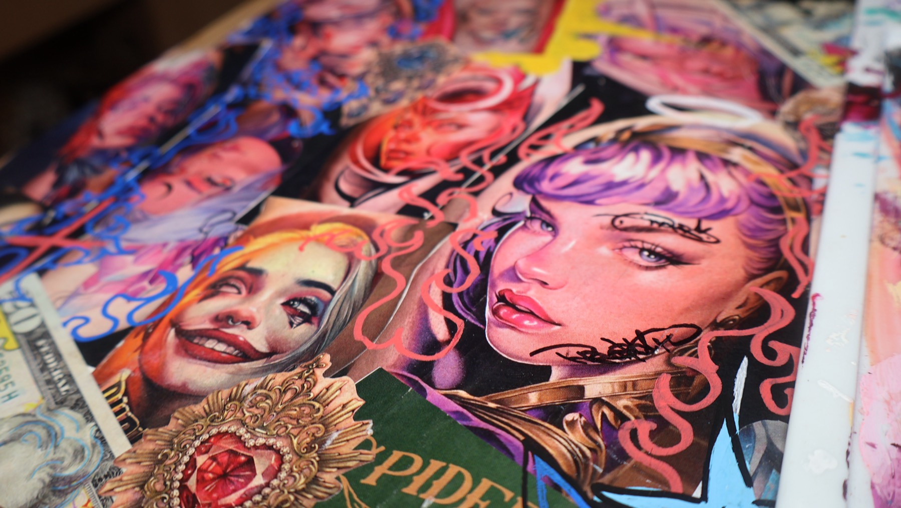 Flash sheets and painted art at Yes Electric Tattoo